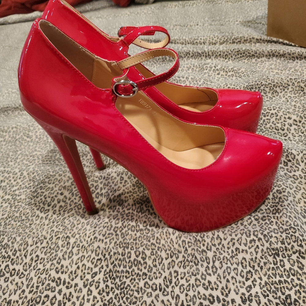 Patten leather red heels